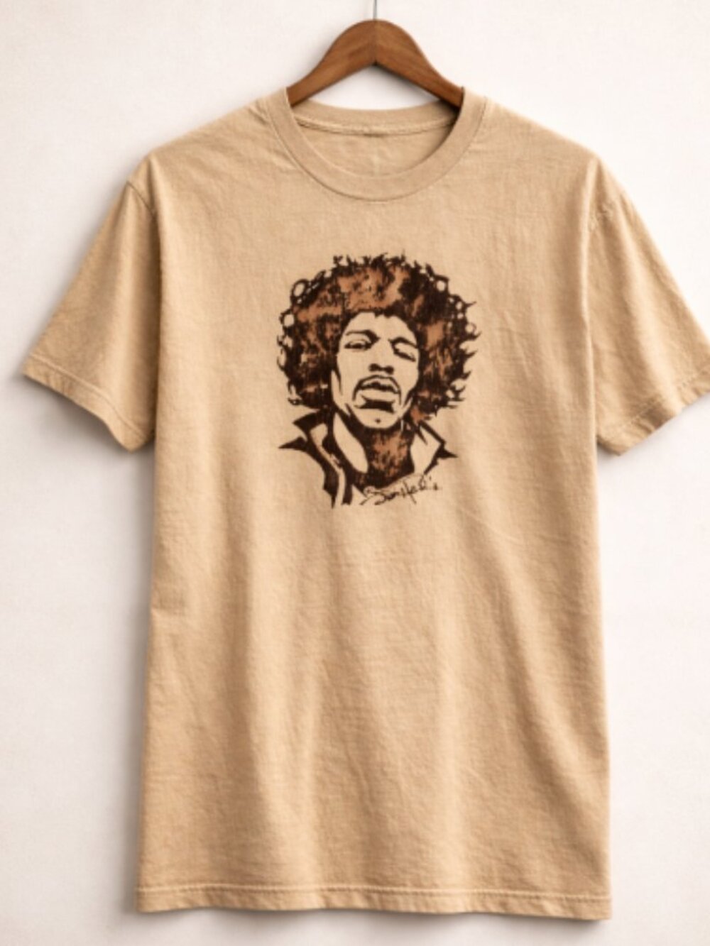 Vintage Jimi Hendrix Graphic T Shirt Beige Short Sleeve Size Small